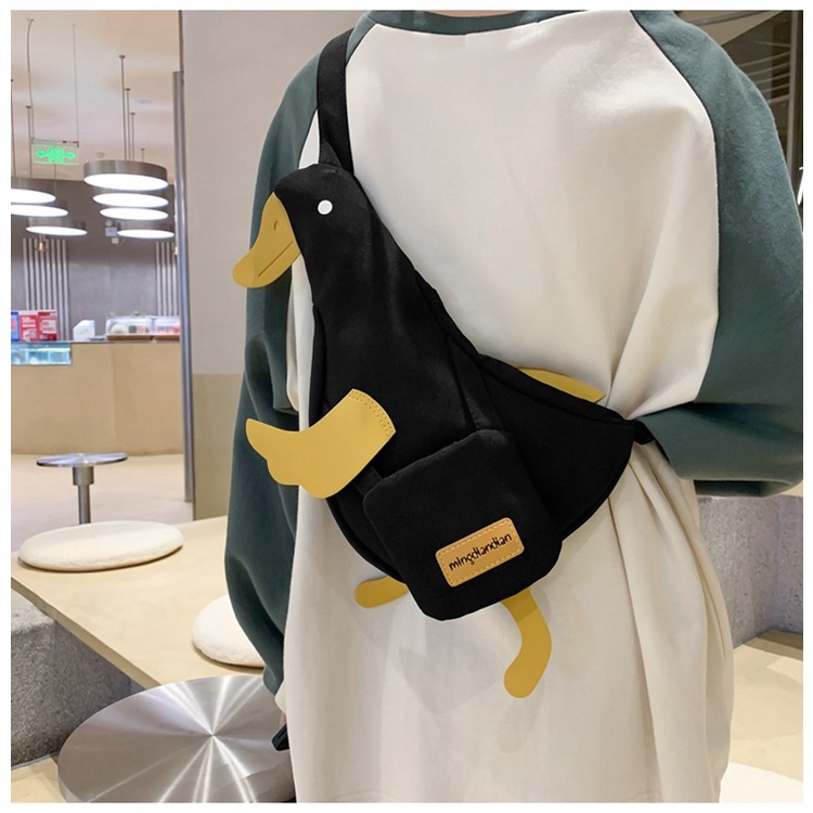 Vịt dễ thương túi vải không thấm nước túi đeo vai hoạt hình túi xách nữ túi đeo chéo túi vải canvas có khoá kéo túi đeo chéo canvas
