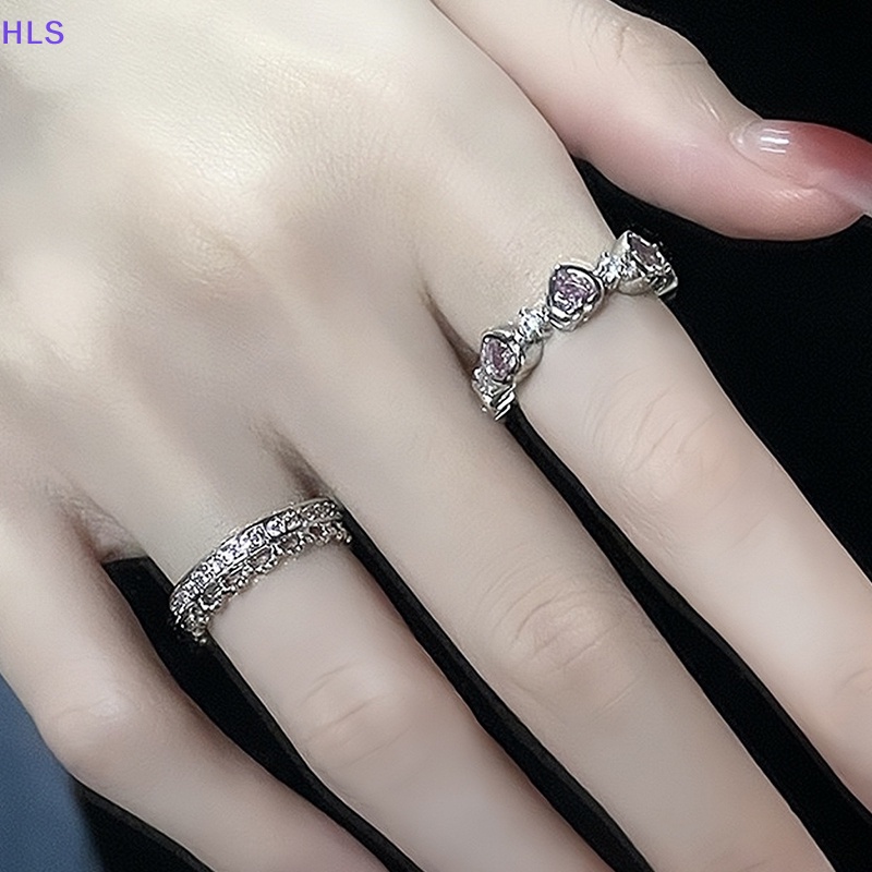 Nhẫn Mở Đính Đá Lấp Lánh Màu Hồng Phong Cách Vintage Thời Trang Cho Cặp Đôi