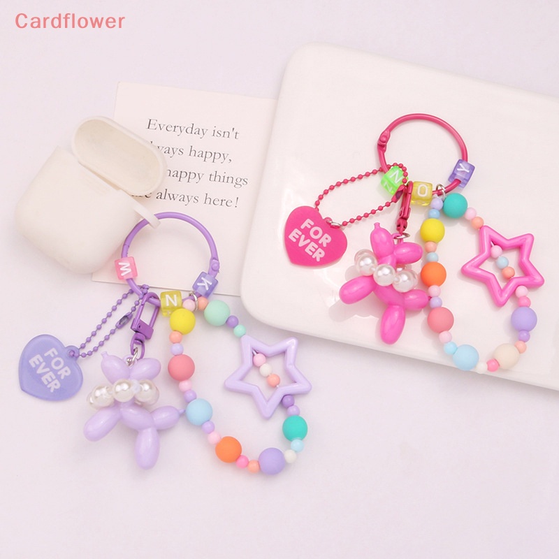 < Cardflower > Móc Khóa Hình Búp Bê Chú Chó Đeo Quả Bóng Bay Đính Hạt Ngọc Trai Năm Cánh Đầy Màu Sắc Trang Trí Túi X