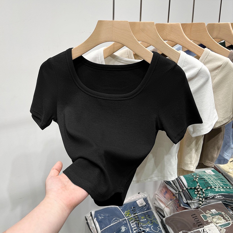 Áo Thun Lửng Cổ Vuông Tay Ngắn Thời Trang Dành Cho Nữ