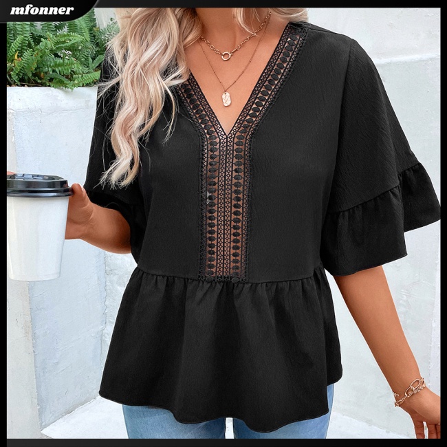 Áo Sơ Mi Nữ Tay Dài Cổ Chữ V Khoét Sâu Màu Sắc Thanh Lịch