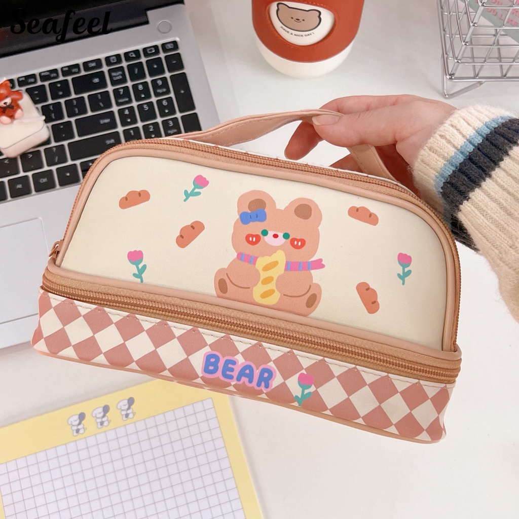 Bóp Viết Hai Lớp Chống Nước In Hình Thỏ Hoạt Hình Dễ Thương Kích Thước Lớn