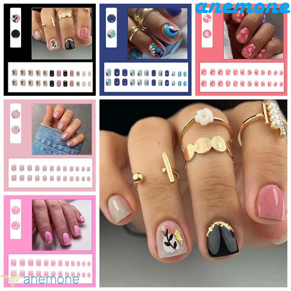 Bộ Móng Tay Giả Ngắn Bằng Nhựa Che Phủ Toàn Diện Họa Tiết Hoa Lá DIY