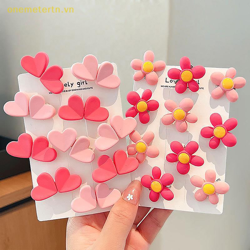 Set 5 Kẹp Tóc Nhỏ Hình Bông Hoa Màu Hồng Ngọt Ngào Đáng Yêu Dành Cho Bé Gái