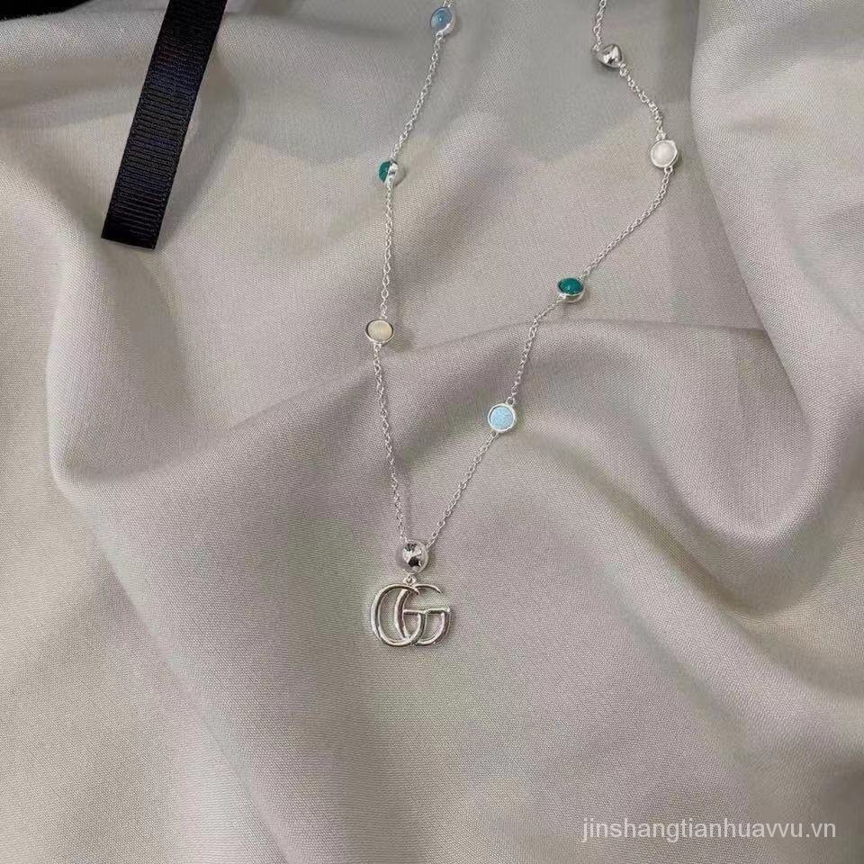 Dây Chuyền Bạc 925 Hai G Mặt Hình Hoa Cúc Vỏ Sò Màu Xanh Lá / Hồng Thời Trang Dễ Phối Đồ Cho Nữ