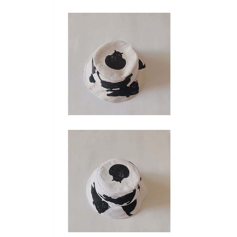 Nón Tai Bèo Vải Lanh Chống Nắng In Hình Mèo Graffiti Thời Trang Nhật Hàn Dễ Phối Đồ Cho Nam Và Nữ