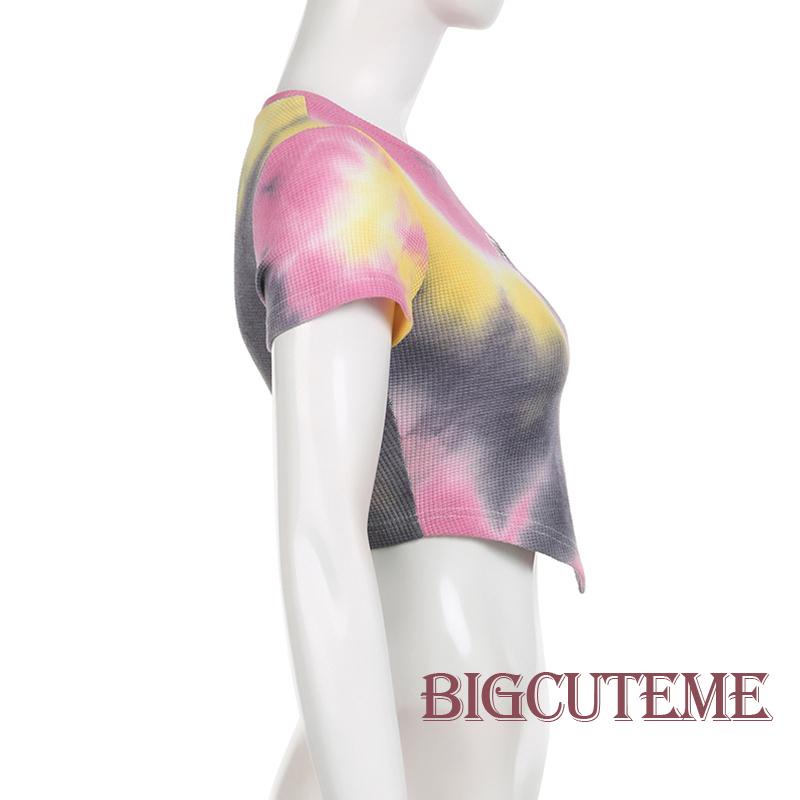 [] - Áo Crop Top Ngắn Tay In Màu Nhuộm Cơ Bản Thời Trang Dạo Phố Mùa Hè Dành Cho Nữ