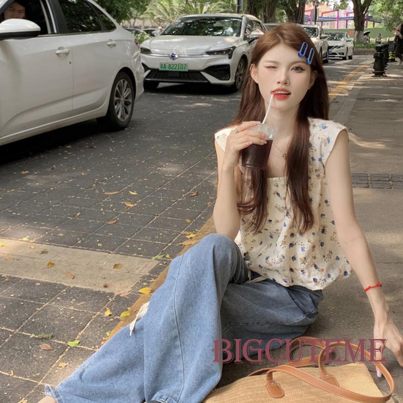 Áo Tank Top Không Tay Cổ Vuông In Họa Tiết Hoa Phong Cách Boho Thời Trang Mùa Hè Cho Nữ