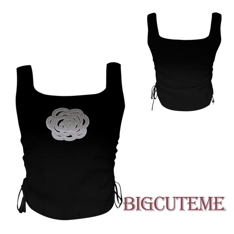 Áo Croptop Không Tay Dây Rút Hở Lưng Thêu Hoa Thời Trang Mùa Hè Dành Cho Nữ