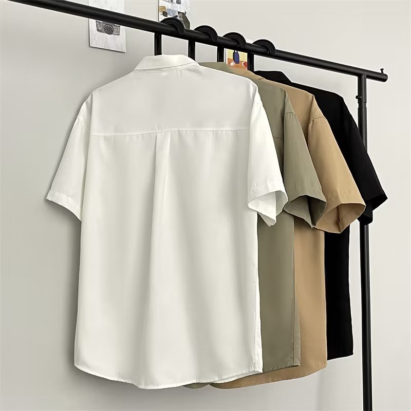 Áo Sơ Mi Ngắn Tay Cổ Đứng Họa Tiết Ngôi Sao Năm Cánh Phong Cách Đường Phố Mỹ Thời Trang Mùa Hè Cho Nam