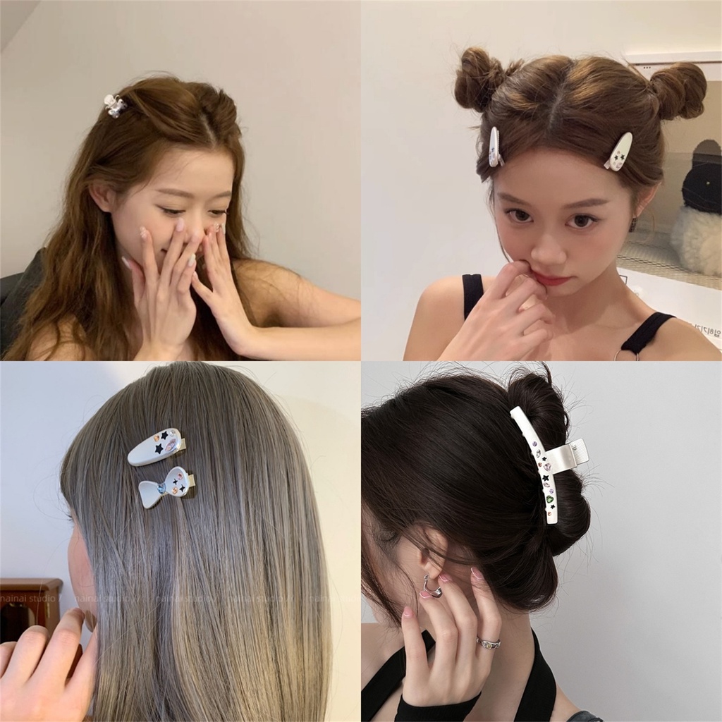 1 Kẹp Tóc Hình Cá Mập Đính Đá Zircon Nhiều Màu Thời Trang