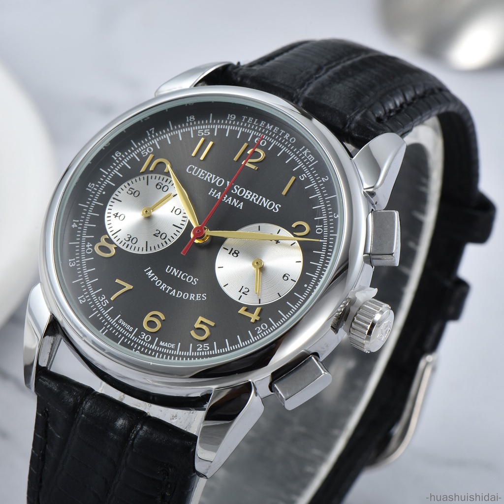 Đồng Hồ Quartz Cuervo Y Sobrinos Với Dây Đeo Da