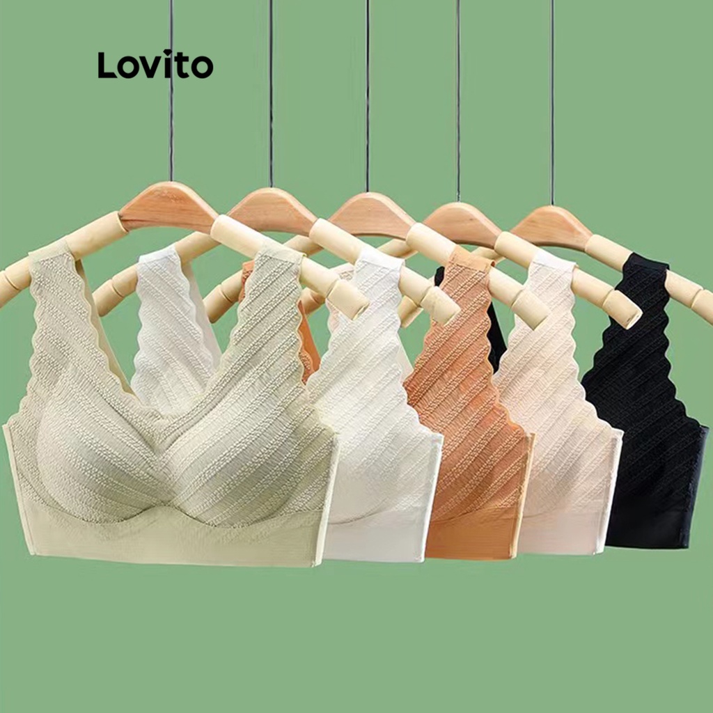 Lovito Áo Bralette Lụa Băng Mỏng Thu Nhỏ Ngực Trơn Thông Thường cho Nữ LNA15010 (Tắt Trắng/Xanh/Đen)