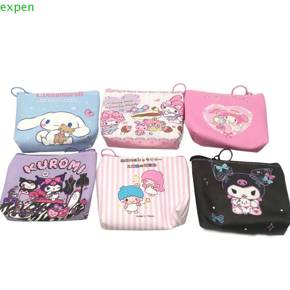 EXPEN Ví Đựng Tiền Xu Kuromi Mini Họa Tiết Kẻ Sọc / Chữ / Melody Phong Cách Hàn Quốc Giá Đỡ