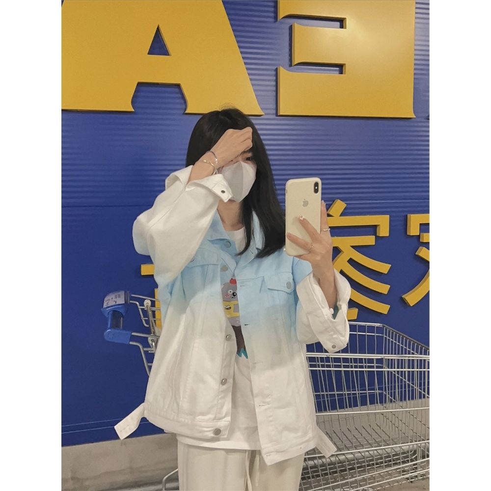 Áo Khoác Denim Dáng Rộng Màu Gradient Phong Cách Preppy Thời Trang Mùa Thu 2023 Mới