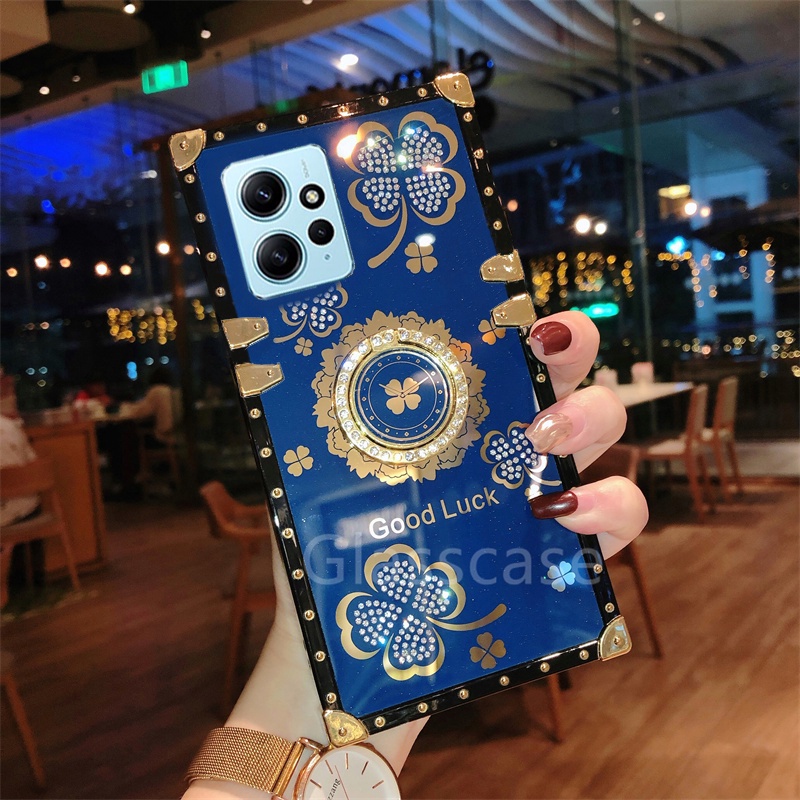 Ốp Điện Thoại Hình Cỏ Ba Lá Đính Đá Gắn Nhẫn Đỡ Cho Xiaomi Redmi Note 12 Pro 12Pro Note12 Note12Pro 4G 5G 2023