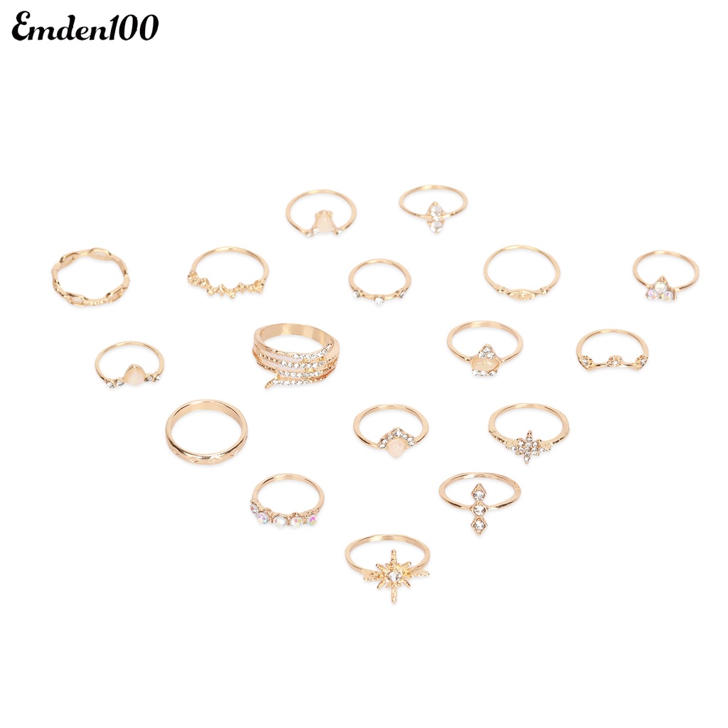 Bộ 17 Nhẫn Đính Đá Nhân Tạo Phong Cách Bohemian Thời Trang