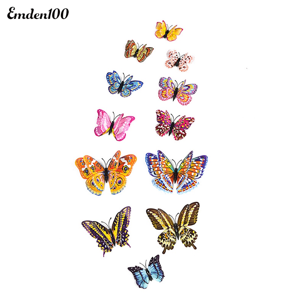 Set 12 Miếng Dán Tường Hình Bướm 3D Dạ Quang Dùng Để Trang Trí Nội Thất