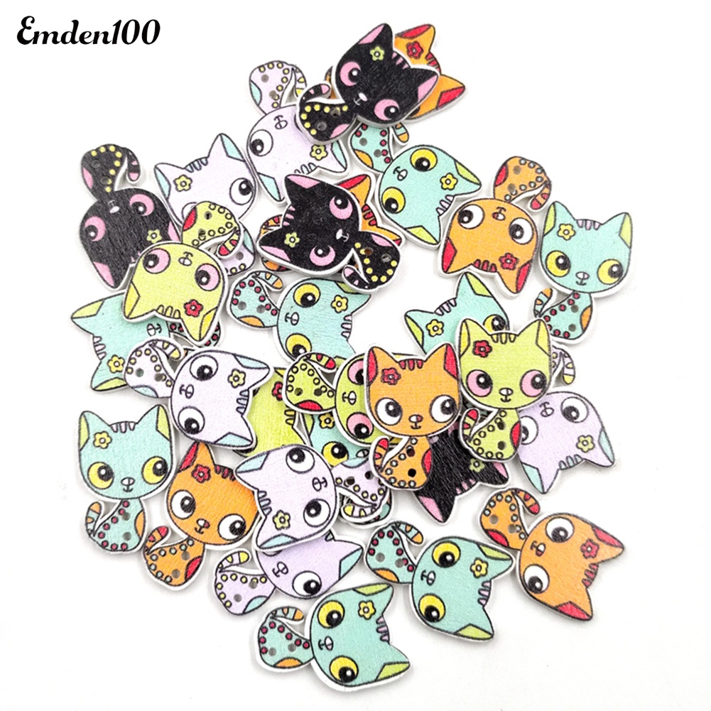 50 Nút Gỗ Hình Mèo Dễ Thương Tự Khâu Trang Trí Sách Kỉ Niệm