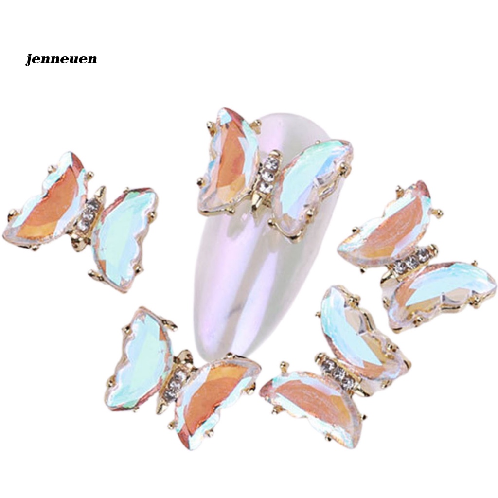 Set 5 Móng Tay Giả Hình Bướm 3D Đính Đá Zircon Sang Trọng Cho Nữ