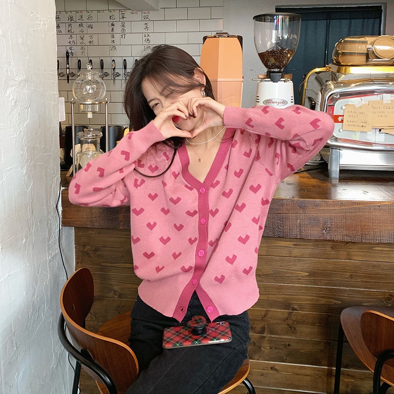 First Love Áo Khoác Cardigan Dệt Kim Màu Hồng Ngọt Ngào Phong Cách Pháp Cho Nữ Thirteen Line