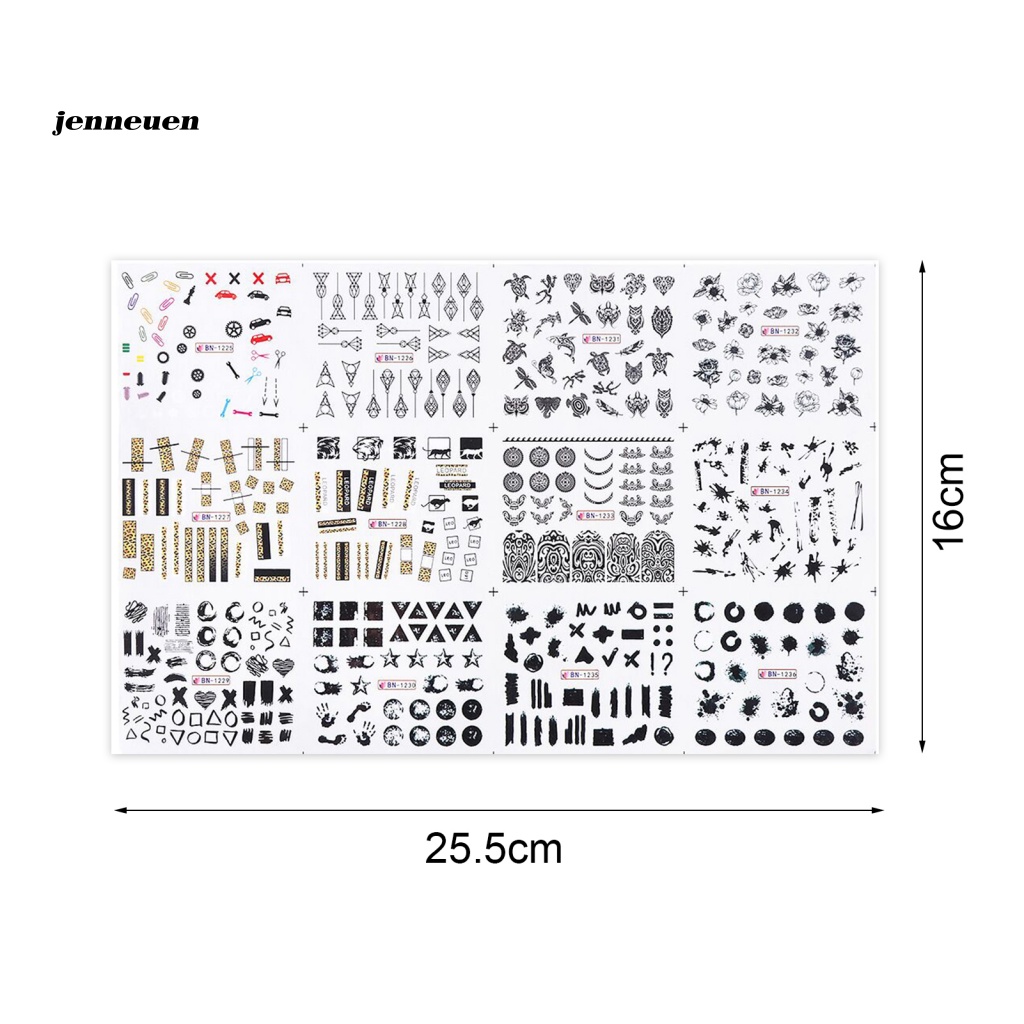 1 Bộ Miếng Dán Móng Tay Dạng Trượt Nước Hình Hoa Lá Màu Đen
