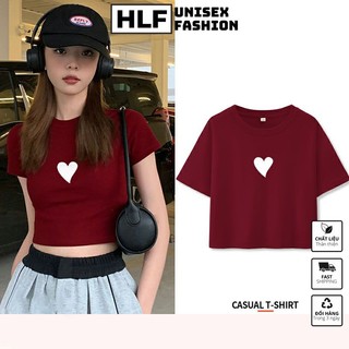 Áo croptop tay lỡ nữ icon tim, áo thun nữ HLFashion