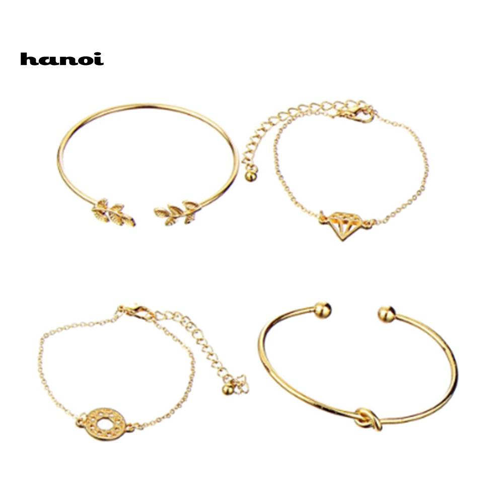 Set 4 Vòng Tay Kim Loại Thiết Kế Vintage Cho Nữ