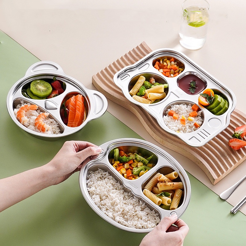 Khay Inox 304 Dày Chống Rơi Họa Tiết Hoạt Hình Dễ Thương Cho Bé