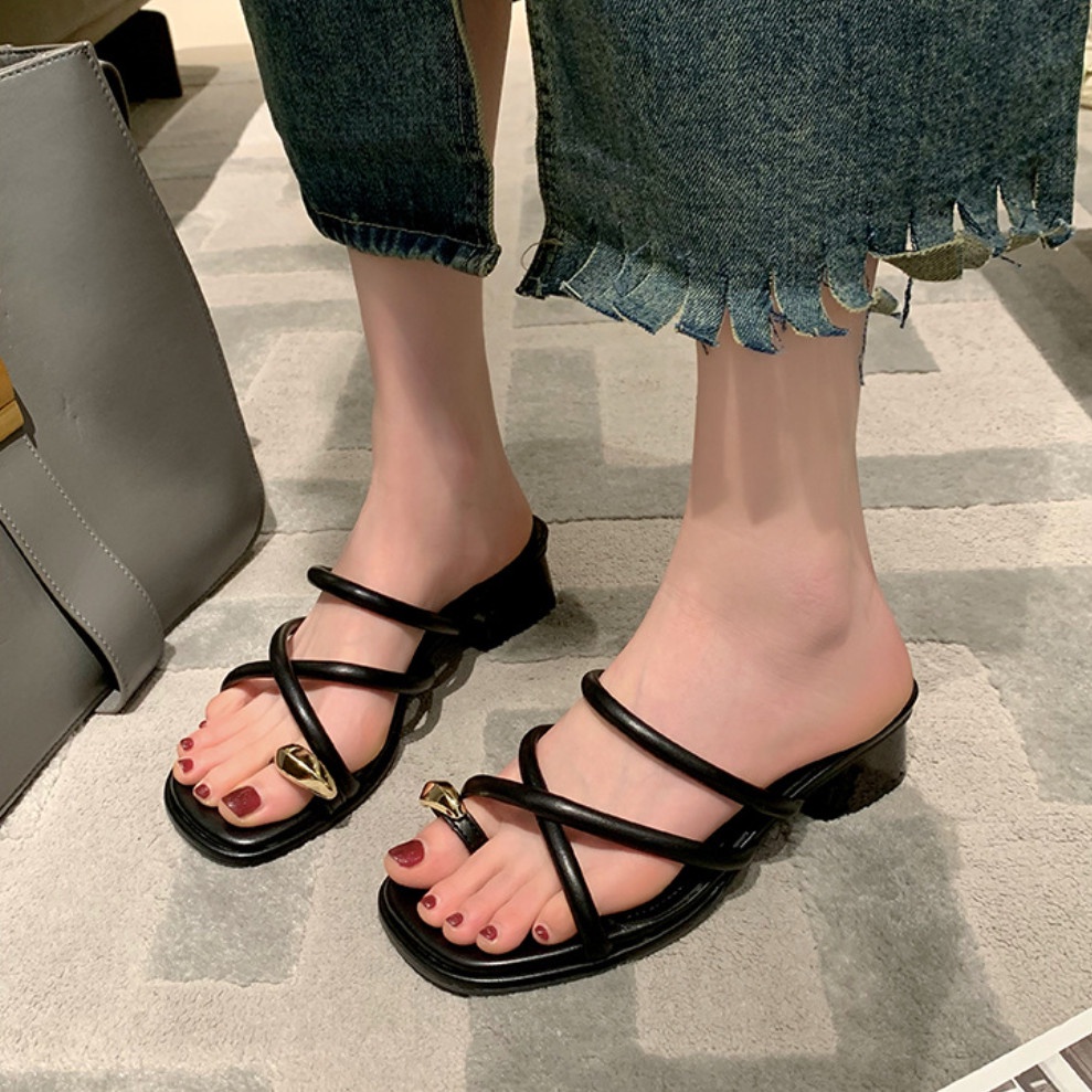 Dép Sandal Cao Gót Mũi Vuông Quai Chéo Thời Trang Mùa Hè Dành Cho Nữ 02668