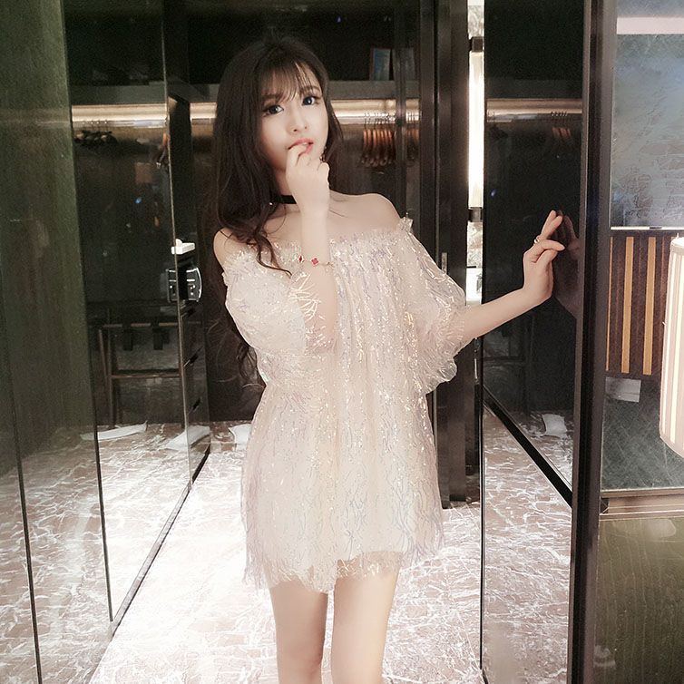 2023 New Dress Women's Loose Short Off Shoulder Top