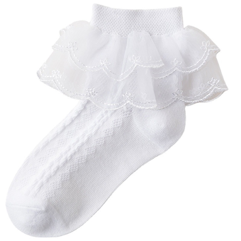 Vớ Công Chúa Chất Liệu Cotton Mỏng Phối Ren Màu Sắc Trơn Thời Trang Mùa Hè Cho Bé Gái