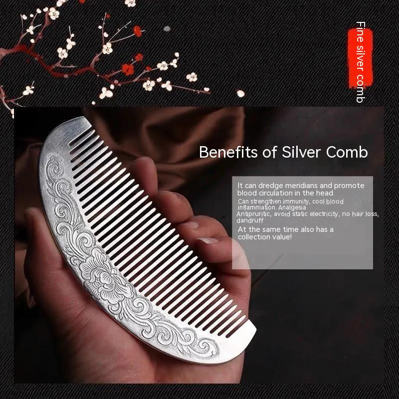 Lược Chải Tóc Bằng Bạc Sterling Hình Bán Nguyệt Phong Cách Hong Kong S999