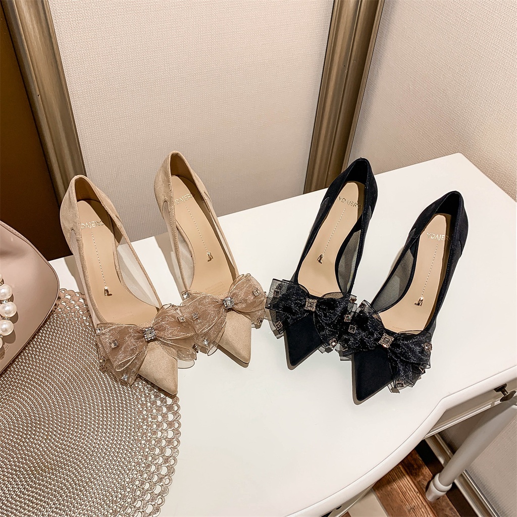 Giày Cao Gót Mũi Nhọn Đính Nơ Thời Trang Mùa Xuân Mới 2023 Cho Nữ