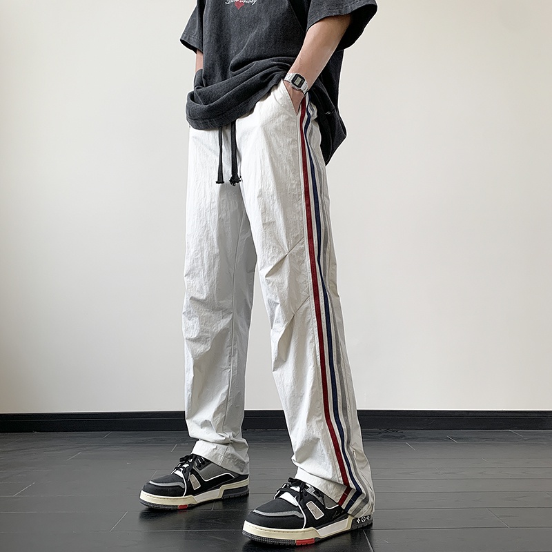 Quần Dù Mỏng Kẻ Sọc Bên Hông Phong Cách Đường Phố Mùa Hè Thông Thường Cho Nam