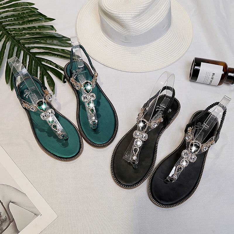Xăng đan Đế Bằng Đính Đá Thời Trang Mùa Hè Hàn Quốc Cho Nữ