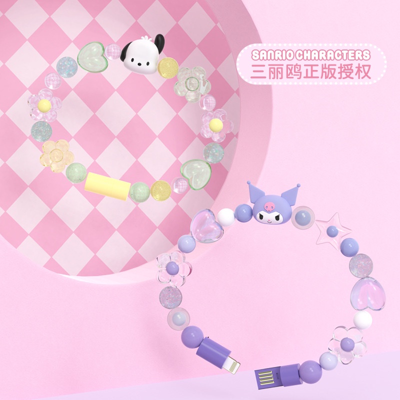 Cáp Sạc USB Dạng Vòng Tay Sanrio Kuromi POCHACCO Cho iPhone