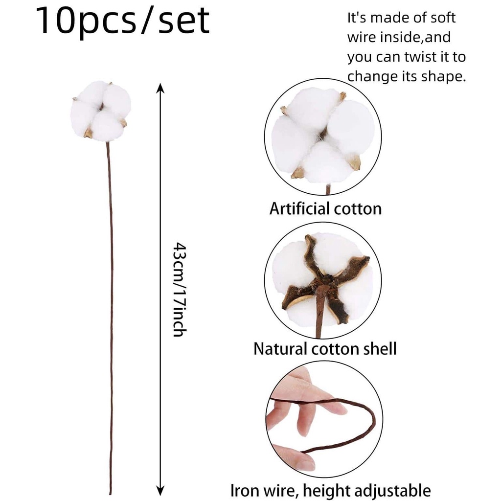 Set 10 Bông Hoa Nhân Tạo 42cm Bằng Cotton Tự Nhiên Trang Trí Nhà Cửa / Tiệc Cưới / Sinh Nhật DIY