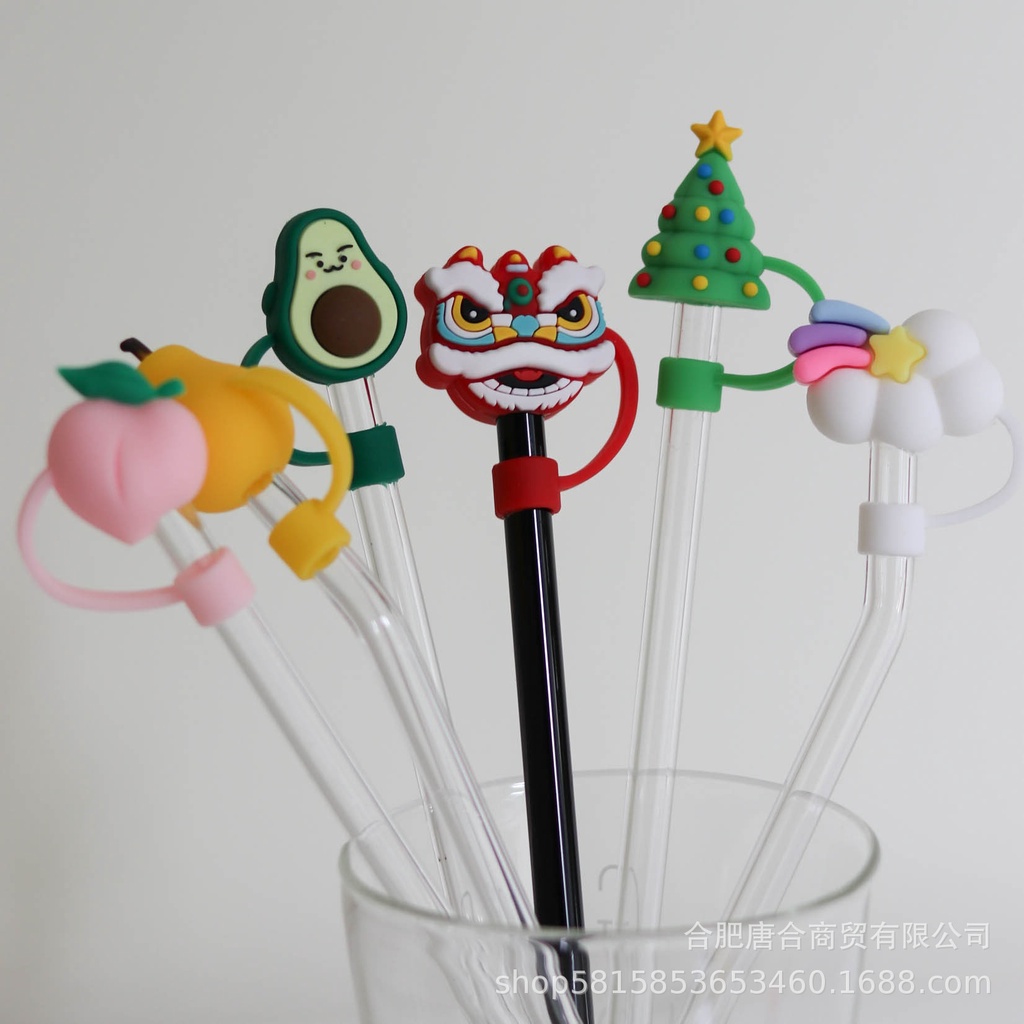 Ống Hút Thủy Tinh Starbucks 6-8mm Họa Tiết Sư Tử Dễ Thương Có Thể Tái Sử Dụng Cho Halloween / Giáng Sinh / Giáng