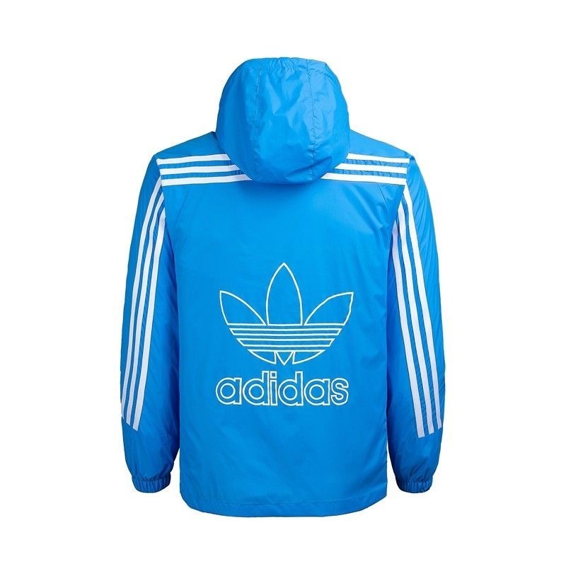 Áo Khoác Thể Thao Adidas 100% Mỏng Có Mũ Họa Tiết Kẻ Sọc Phong Cách Retro Cho Nam