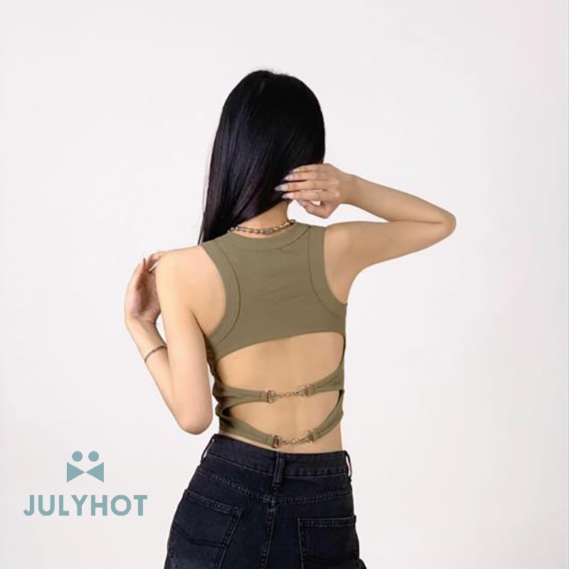 Áo Hai Dây Cổ Tròn Hở Lưng Màu Trơn Thời Trang Mùa Hè Quyến Rũ Cho Nữ