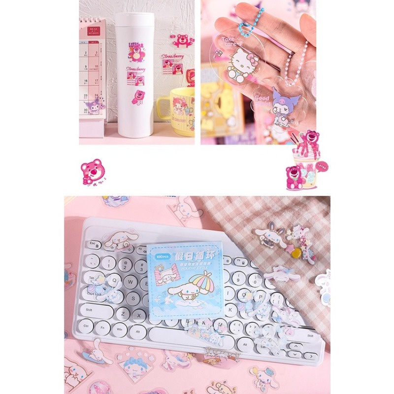 Hộp 100 Miếng Dán Trong Suốt Hình Sanrio Dễ Thương Cho Bé