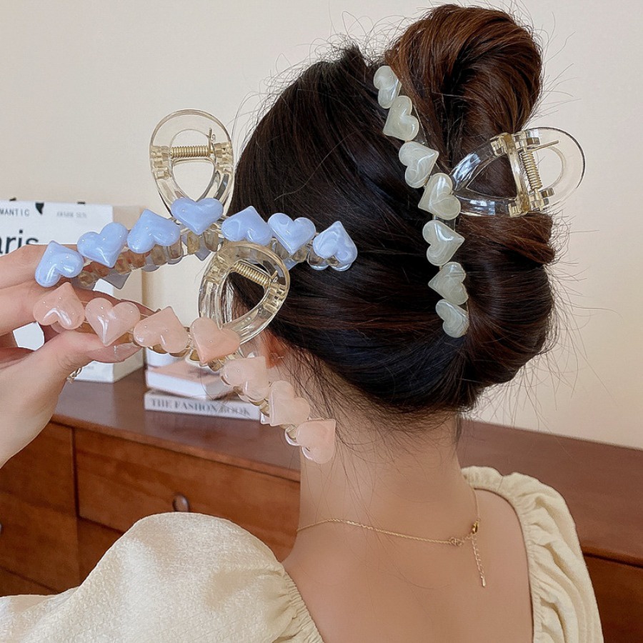 Kẹp Tóc Nhựa Trong Suốt Hình Trái Tim Nhiều Màu Phong Cách Hàn Quốc