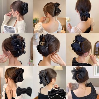 Kẹp tóc nơ vải chiffon màu đen cỡ lớn phong cách hàn quốc thời trang cho nữ