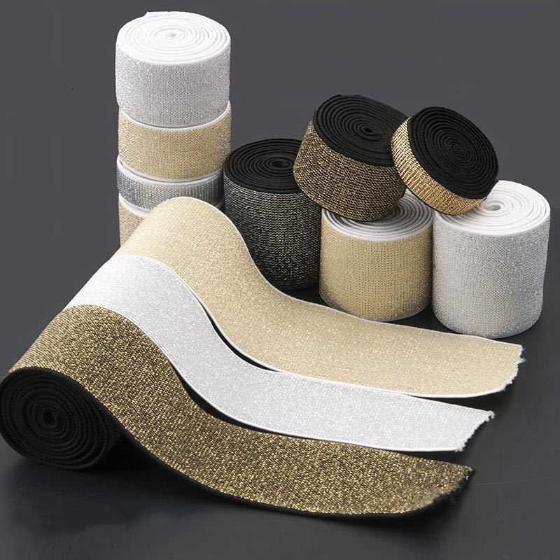Dây Thun Bản Rộng Mềm Co Giãn 2cm / 3cm / 4cm / 5cm Màu Vàng / Bạc Lấp Lánh 5Yards
