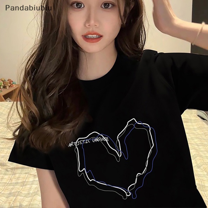 Áo đôi thun phông croptop baby tee trái tim đen T-shirt Nữ