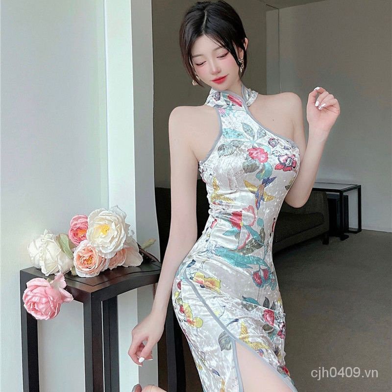 Đầm Sườn Xám Eo Cao Hở Vai Xẻ Tà Quyến Rũ Thời Trang Mùa Hè 2022 Cho Nữ