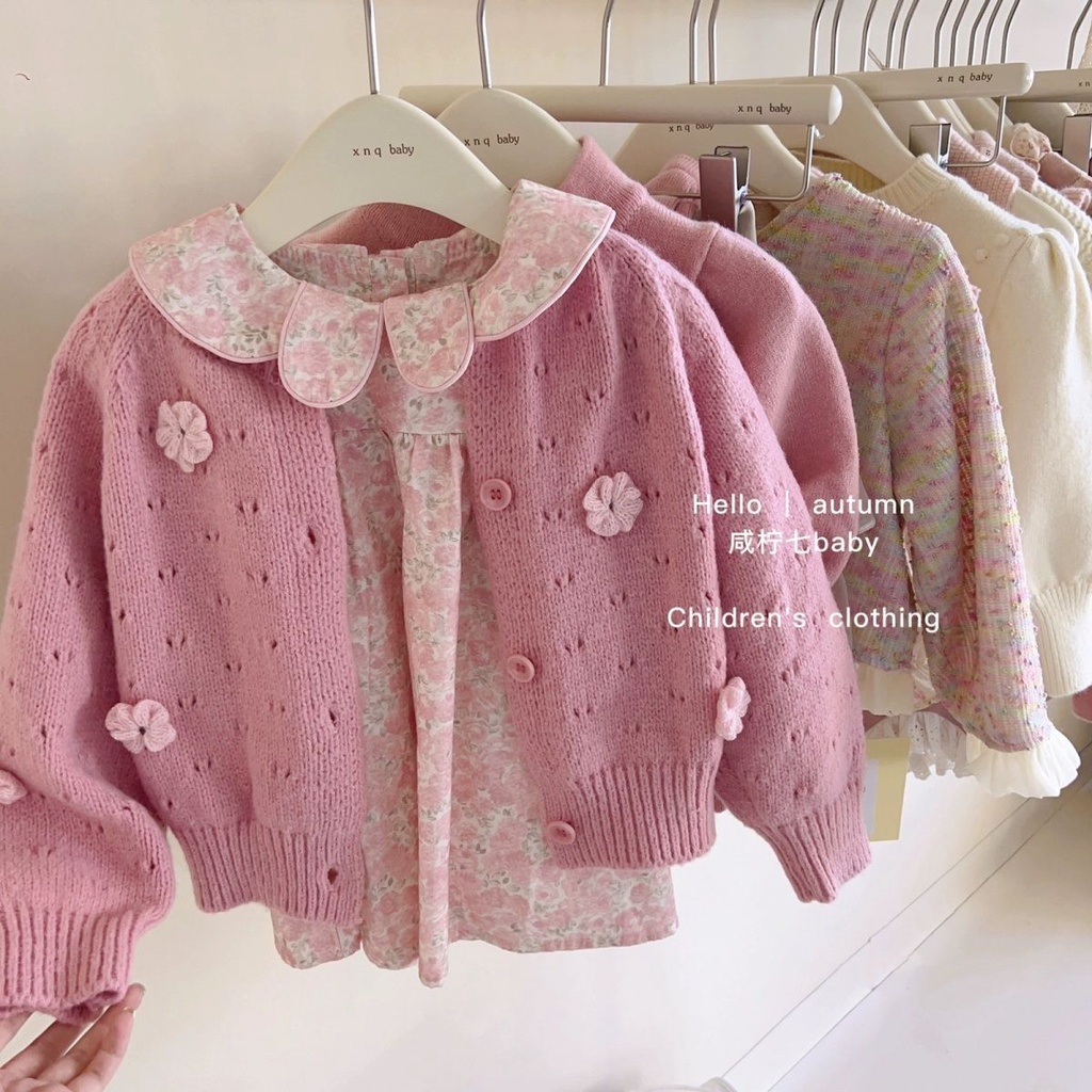 Girl 'S 2023 Mùa Thu Hoa Dệt Kim cardigan