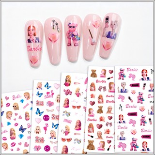 Miếng dán trang trí móng tay hình búp bê barbie màu hồng dễ thương sp029