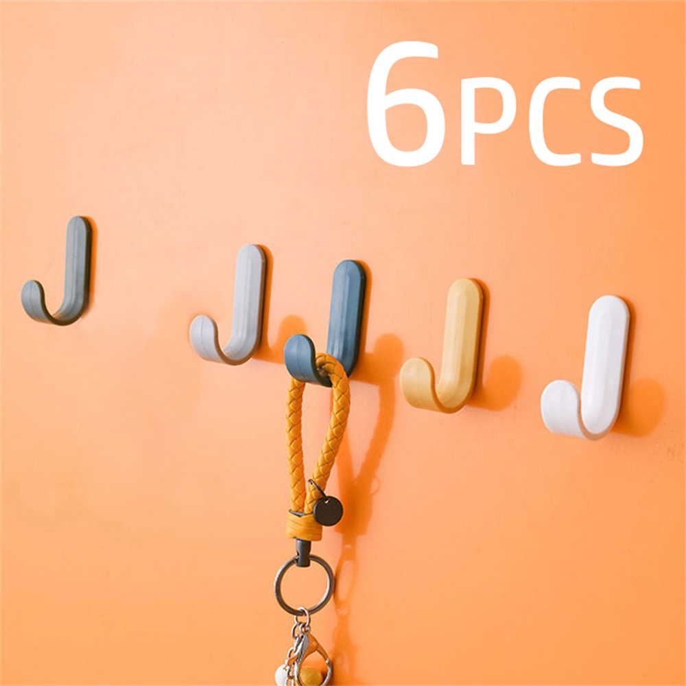 ♕ 6 móc tự dính Móc treo tường nhà bếp Móc dính chống nước Treo khăn phòng tắm Chìa khóa móc túi áo khoác